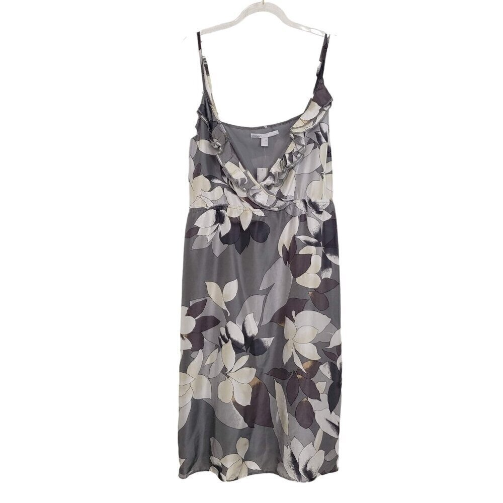 NEW Old Navy Silk Dress Floral Ruffle V Neck Lightweight Gray Womens Size XL